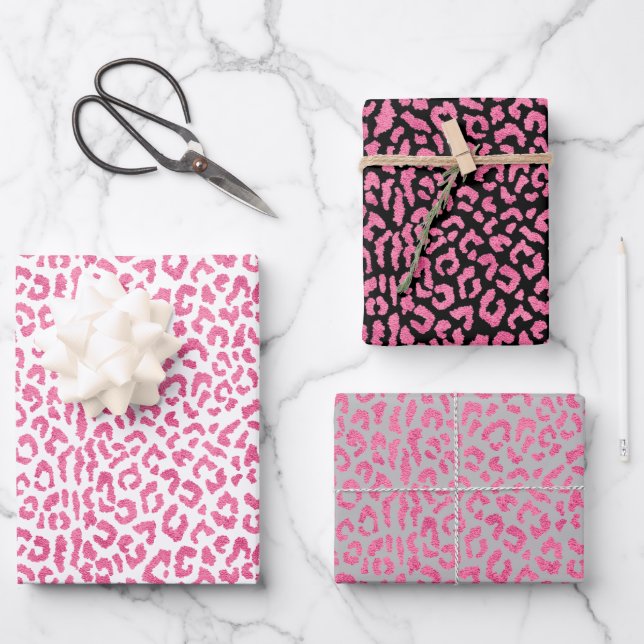 Pink Leopard Spots Wrapping Paper Sheet (Front)