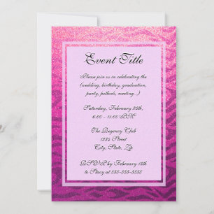 Pink Leopard Stripe Glitter Look Invitation