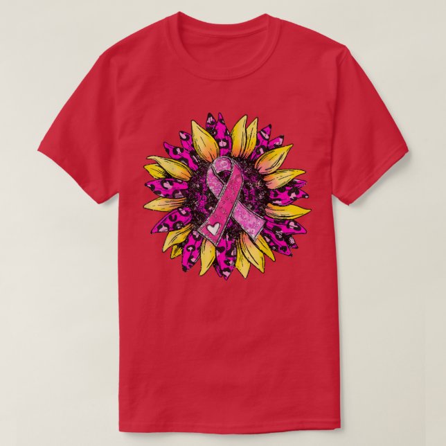 Pink Leopard Sunflower Breast Cancer Awareness  T-Shirt (Design Front)