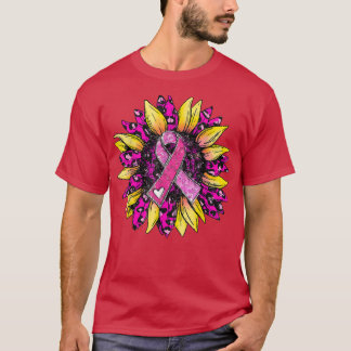 Pink Leopard Sunflower Breast Cancer Awareness  T-Shirt
