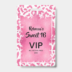 Pink Leopard Sweet 16th Birthday Invite VIP Pass ID Badge