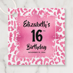 Pink Leopard Sweet 16th Birthday Personalised Favour Tags