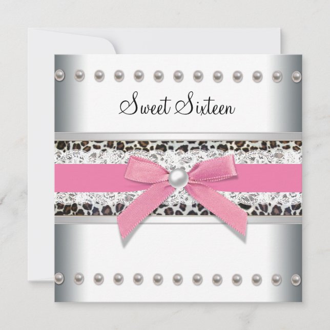 Pink Leopard Sweet Sixteen Birthday Party Invitation (Front)