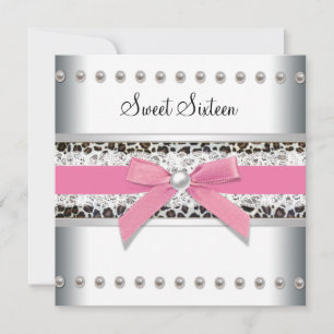 Pink Leopard Sweet Sixteen Birthday Party Invitation