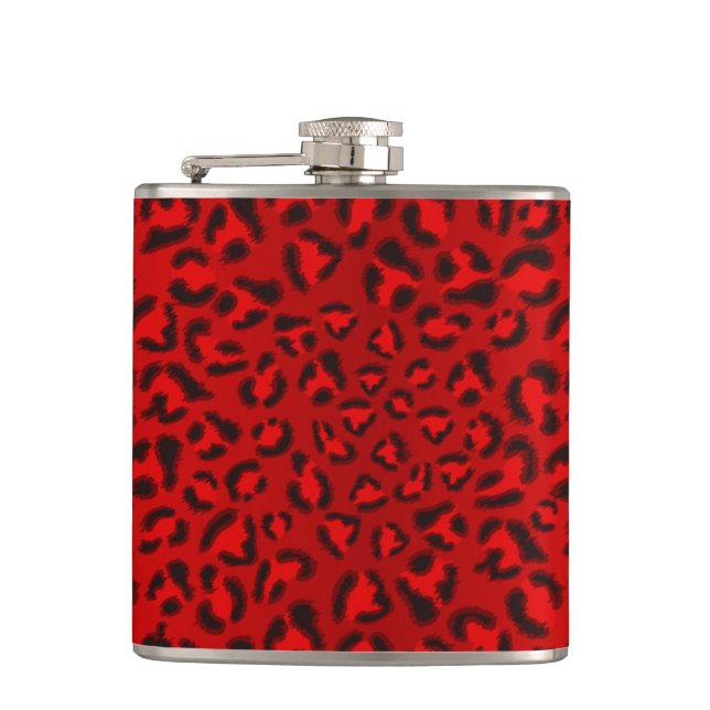 Pink leopard texture pattern. hip flask (Front)
