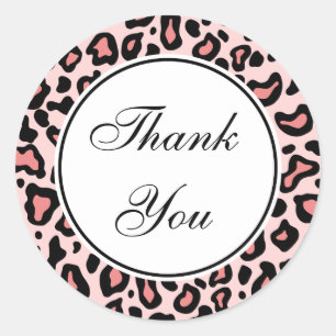 Pink Leopard Thank You Stickers
