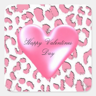 Pink Leopard Valentines Heart Square Sticker