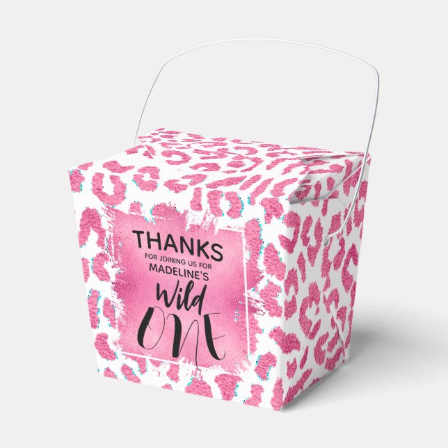 Pink Leopard Wild One 1st Birthday Favour Box (Front Side)