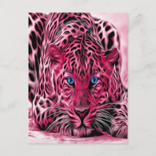 Pink Leopard With Blue Eyes Postcard