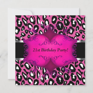 Pink Leopard Womans 21st Birthday Party Invitation