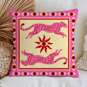 Pink Leopards& Evil Eyes Dopamine Aesthetic Funky Cushion