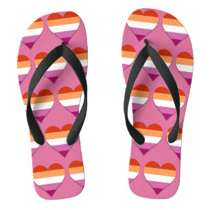 Pink lesbian pride heart pattern flip flops