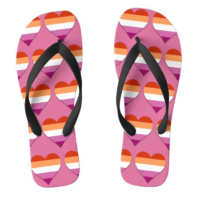 Pink lesbian pride heart pattern flip flops (Footbed)