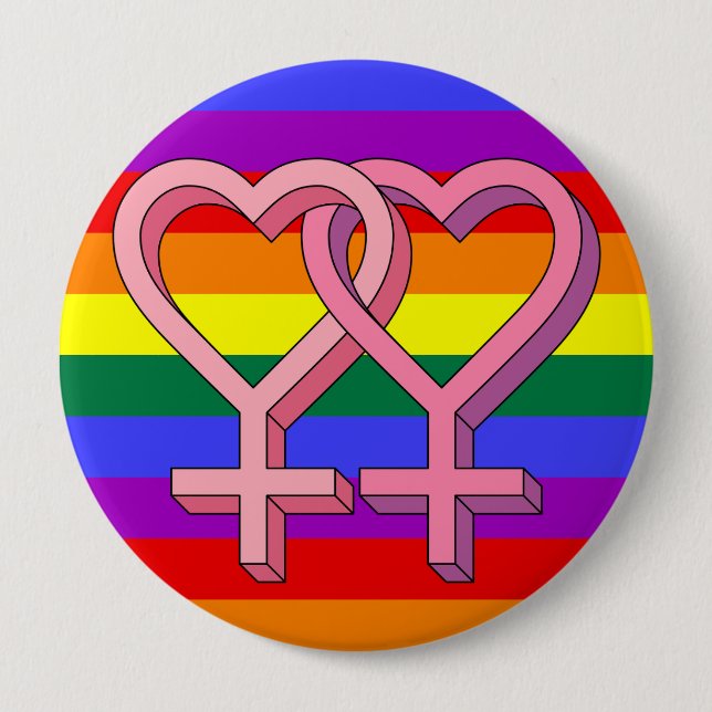 PInk Lesbian Symbol LGBT Equality Button (Front)