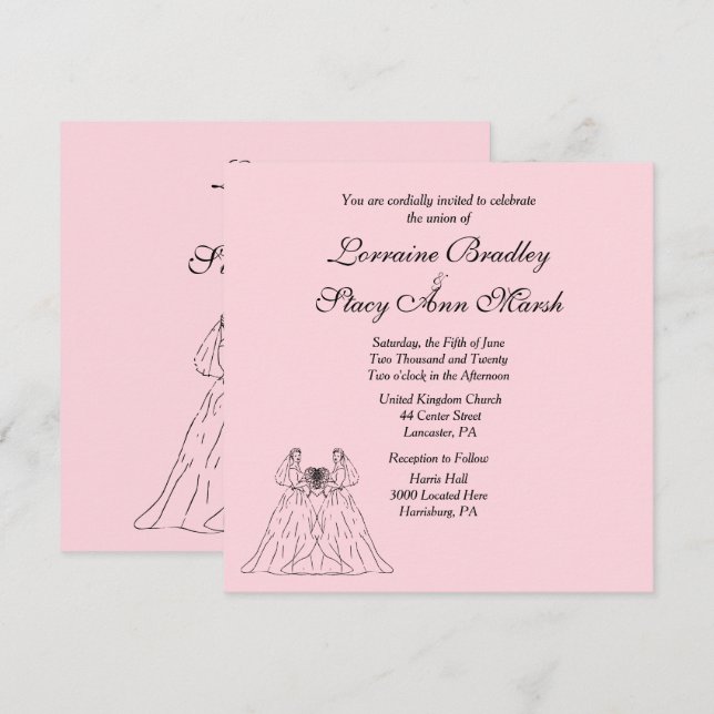 Pink Lesbian Wedding Invitation (Front/Back)