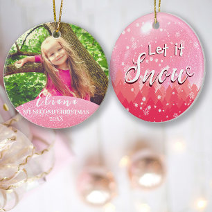 Pink Let it Snow Baby 2nd Christmas Custom Photo Ornament