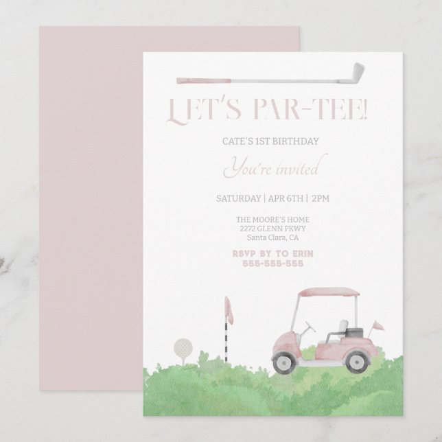 Pink let’s par tee Golf Birthday Invitation (Front/Back)