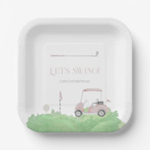 Pink let’s par tee Golf Birthday Paper Plate