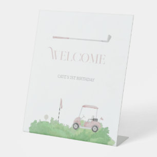 Pink let’s par tee Golf Birthday Pedestal Sign