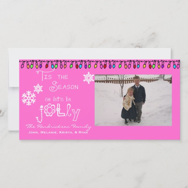 Pink Let's Be Jolly Christmas Holiday Photo Card (Front)