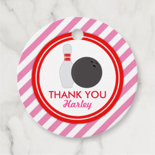 Pink Let's go Bowling Birthday Baby Shower Favour Tags