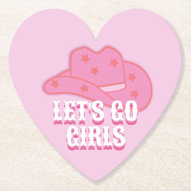 Pink Let's Go Girls Cowboy Hat Rodeo Paper Coaster (Front)