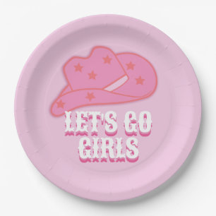 Pink Let's Go Girls Cowboy Hat Rodeo Paper Plate