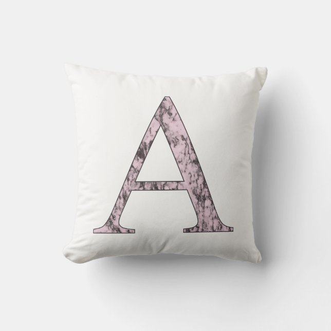 Pink Letter A monogram initial Marble Alpha symbol Cushion (Front)