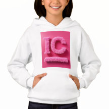 Pink Letter “IC” Girls Hoodie Alphabet Design