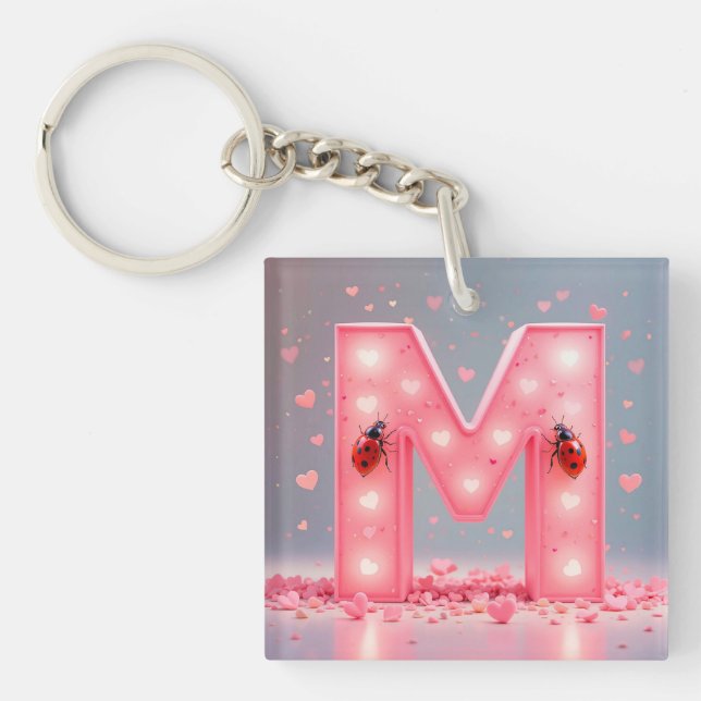 Pink Letter M For Personalised Everyday Accessorie Key Ring (Front)