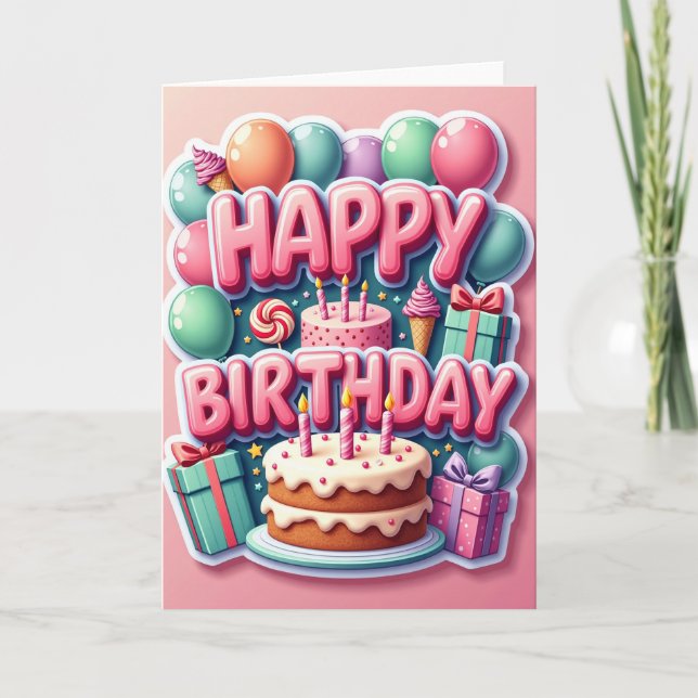 Pink Lettering Birthday Card (Front)