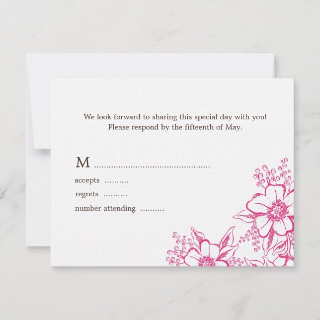 Pink Letterpress Style Wedding RSVP Card (Front)