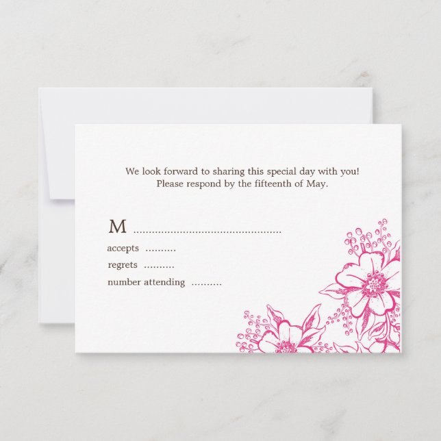 Pink Letterpress Style Wedding RSVP Card (Front)