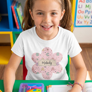 Pink Letters Back to School Pattern T-Shirt