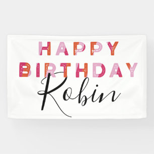 Pink Letters Simple Style Personalised Birthday Banner