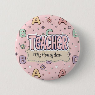 Pink Letters Teacher  School Pattern  6 Cm Round Badge