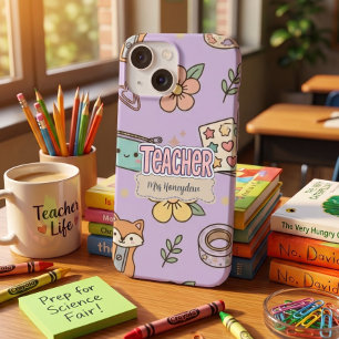 Pink Letters Teacher School Pattern Case-Mate iPhone 14 Case