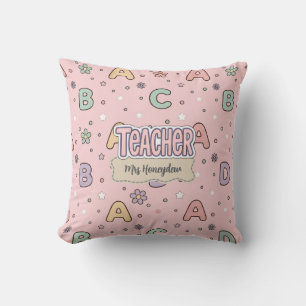 Pink Letters Teacher School Pattern Cushion