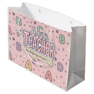 Pink Letters Teacher School Pattern Large Gift Bag