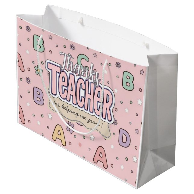 Pink Letters Teacher  School Pattern  Large Gift Bag (Back Angled)