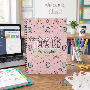 Pink Letters Teacher School Pattern Notebook