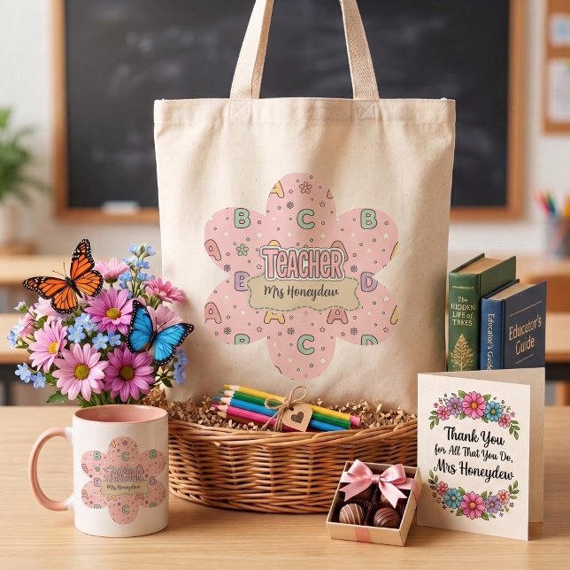 Pink Letters Teacher  School Pattern  Tote Bag (Creator Uploaded)