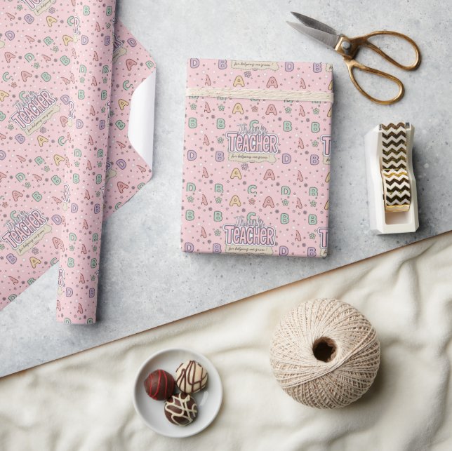 Pink Letters Teacher  School Pattern  Wrapping Paper (Crafts)