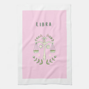 Pink Libra, zodiac, star sign Tea Towel