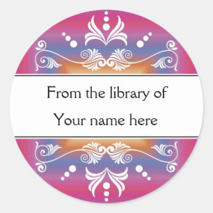 Pink Library Bookplate Classic Round Sticker