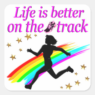 PINK LIFE IS BETTER ON THE TRACK DESIGN SQUARE STICKER