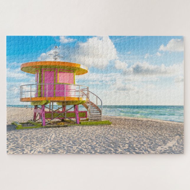 Pink Lifeguard Station Miami Beach Florida USA Jigsaw Puzzle (Horizontal)