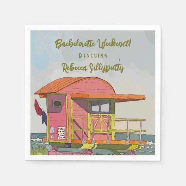 Pink Lifeguard Vibes Bachelorette Weekend Napkin (Front)