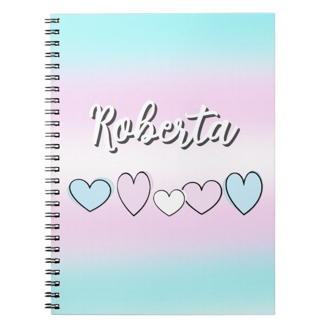 Pink, light blue, and white hearts and background notebook (Front)