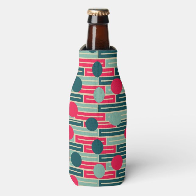 Pink, Light Blue, Teal Rectangles and Circles  Bottle Cooler (Bottle Front)